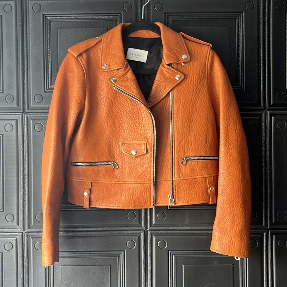 Sandro Cropped Leather Jacket